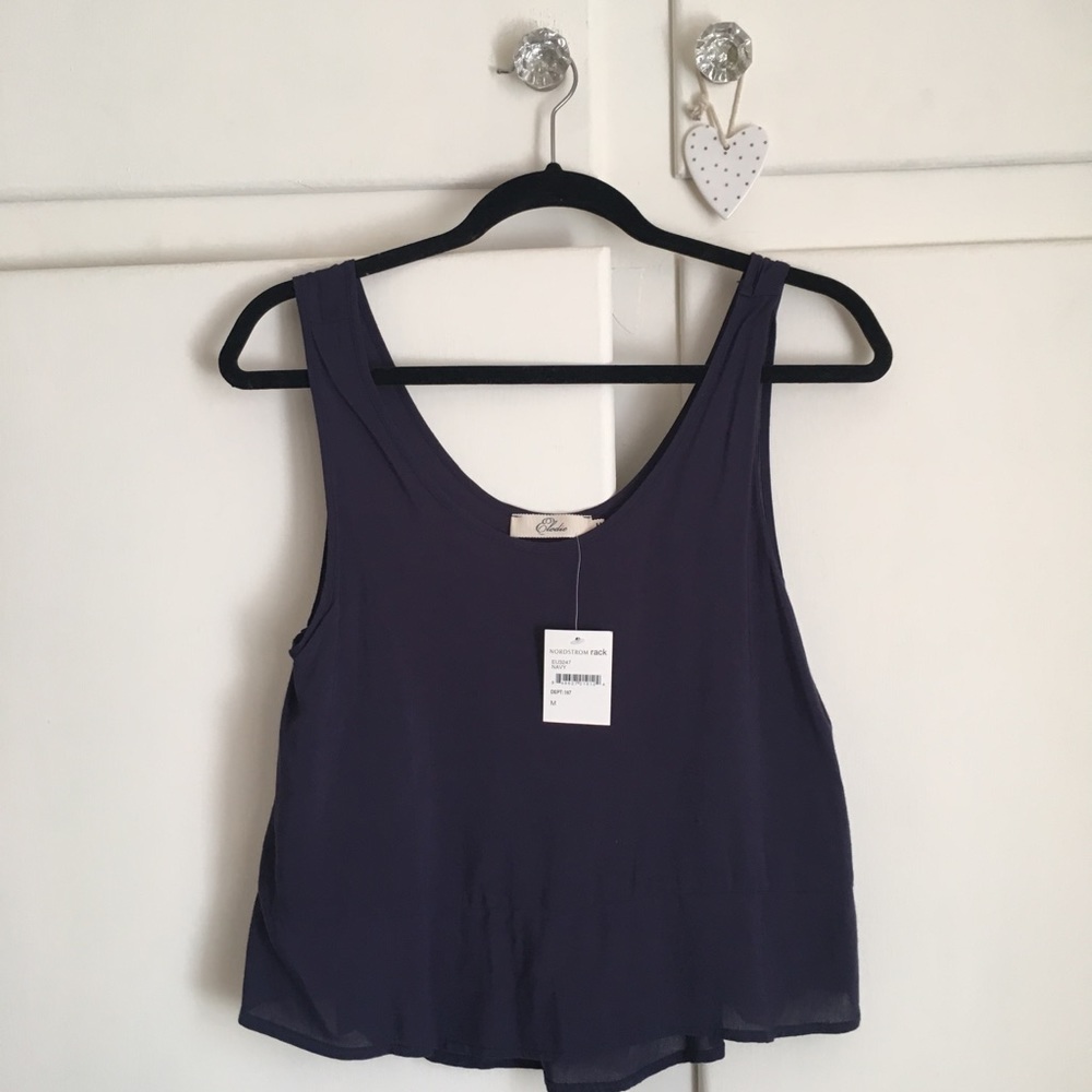 Elodie Navy Crop Tank Top Medium NWT